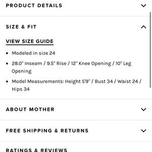 mother denim size guide